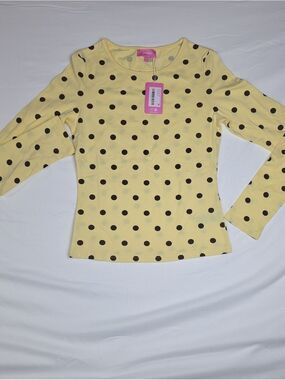 Edikted Yellow Polka Dot Long Sleeve Top Kids Medium